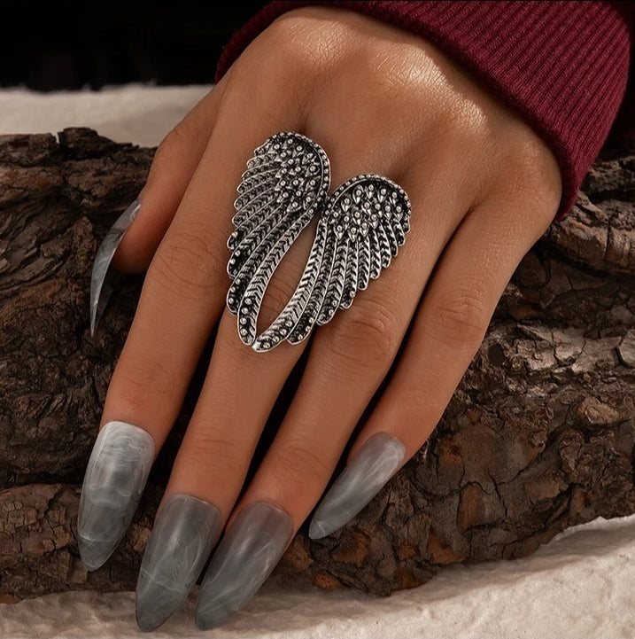 Angel Wings Ring - Anitque Silver