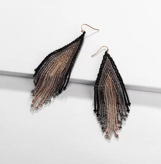 Seed Bead, Boho Earrings  Available in Brown black-and-white