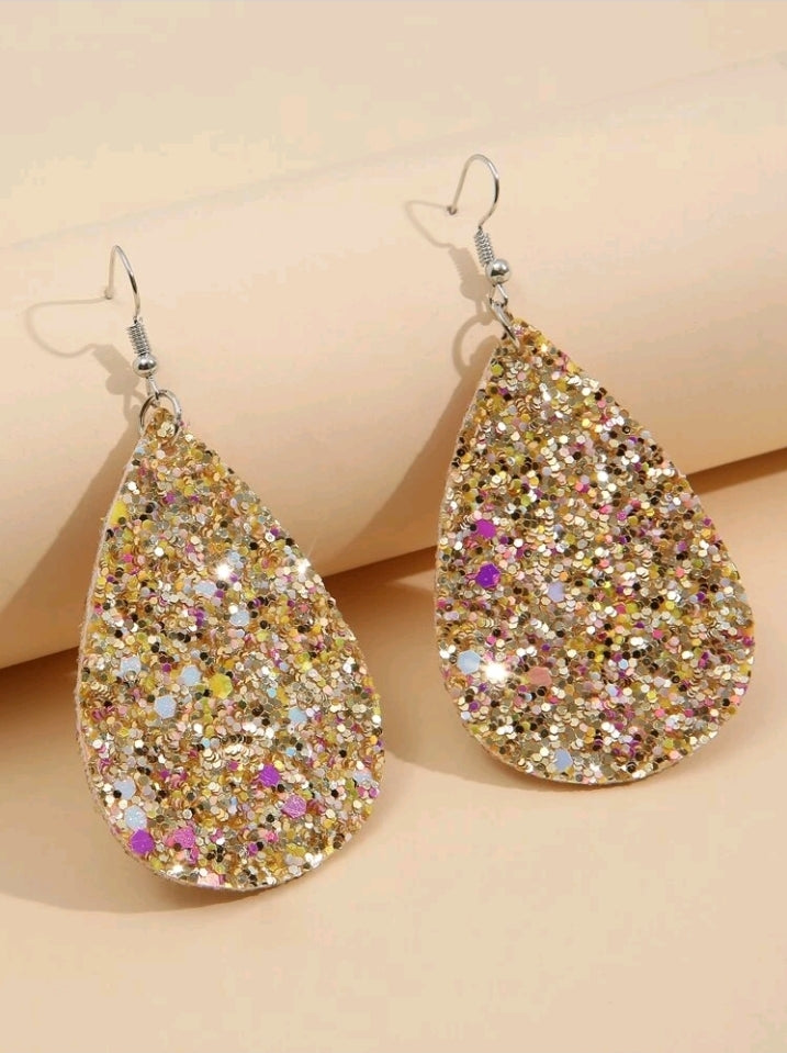 Gold Glitter Water Drop Earrings