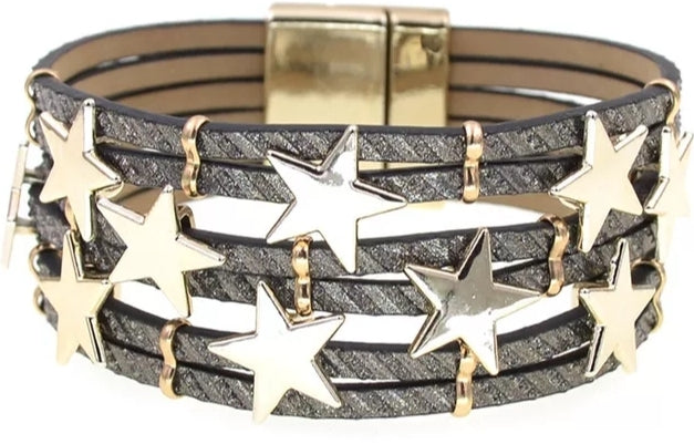 Magnetic Layered Bracelet with Gold Stars (Available in Silver, Dark Grey or Blue)