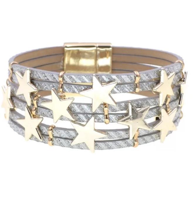 Magnetic Layered Bracelet with Gold Stars (Available in Silver, Dark Grey or Blue)