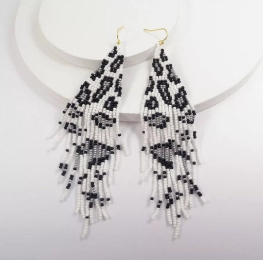 Leopard Print, Seed Bead Earrings (Black and White)