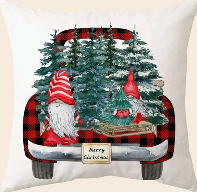 Christmas Tree, Gnomes in Back Bed of Red Truck Pillow Case Cover