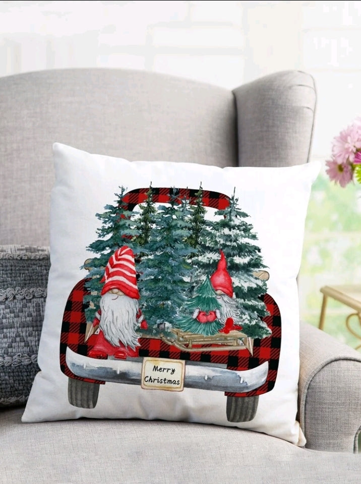 Christmas Tree, Gnomes in Back Bed of Red Truck Pillow Case Cover