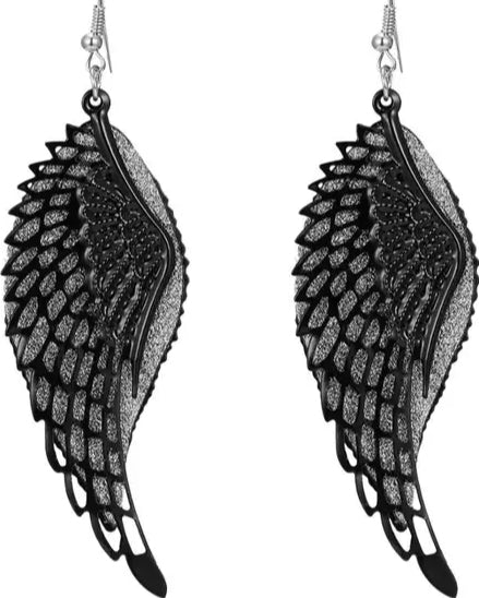 Black Metal Angel Wing Drop Earrings