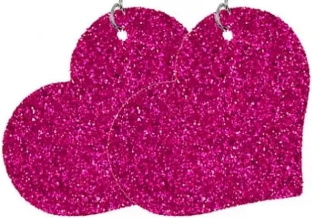 Pink Glitter Heart, Leather Earrings