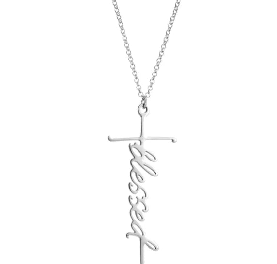 Cross / Blessed Silver or Gold Pendant Necklace with 18inch Chain