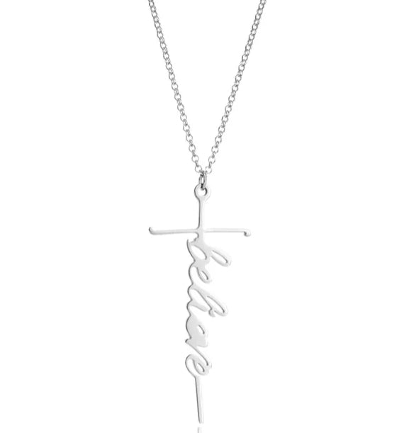 Cross / Believe Silver Pendant Necklace