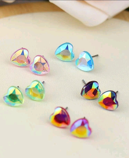 Mermaid Colors Dainty Heart Stud Earrings  (Comes in Five Different Colors)