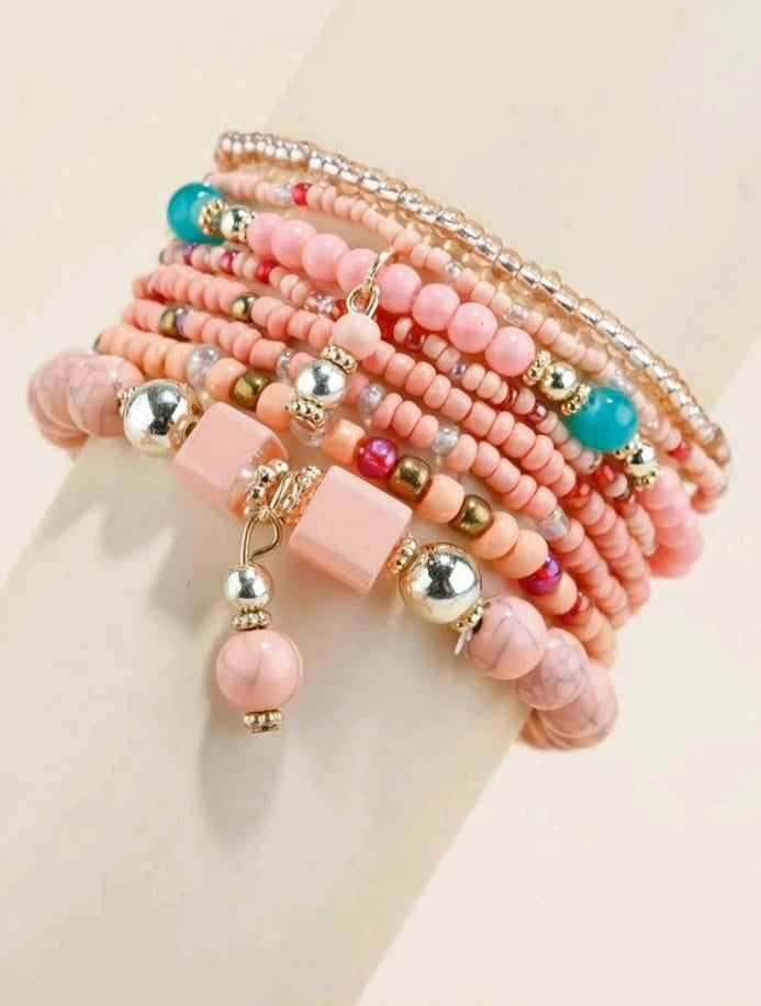 8 Pcs Colorful Stack Bracelets - Pink or Black