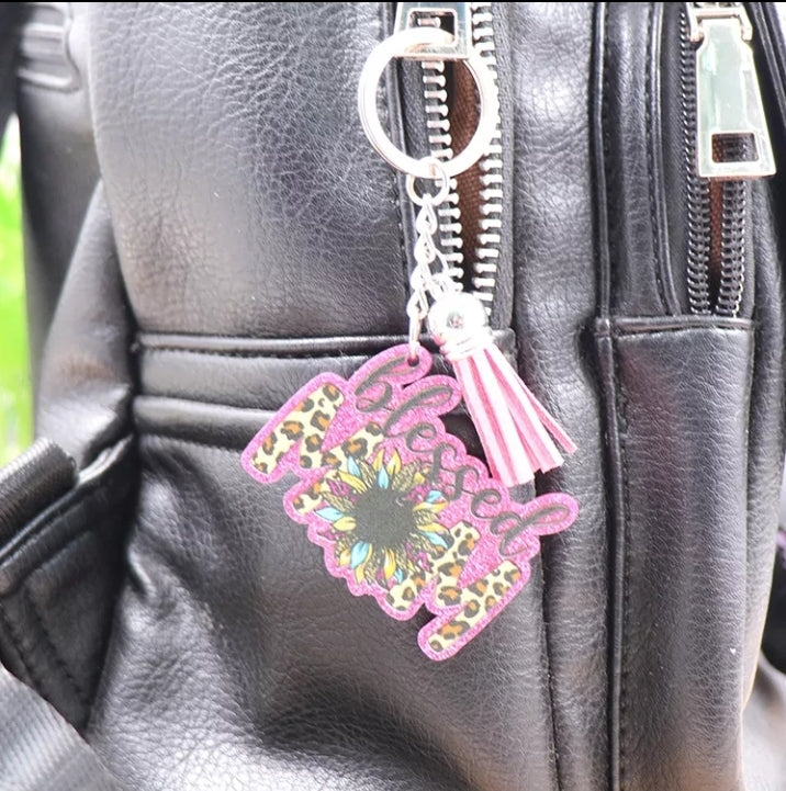 Blessed Mama Leopard Print Keychain