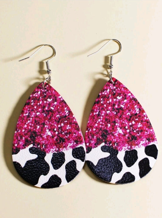 Cow Pattern, Hot Pink Earrings