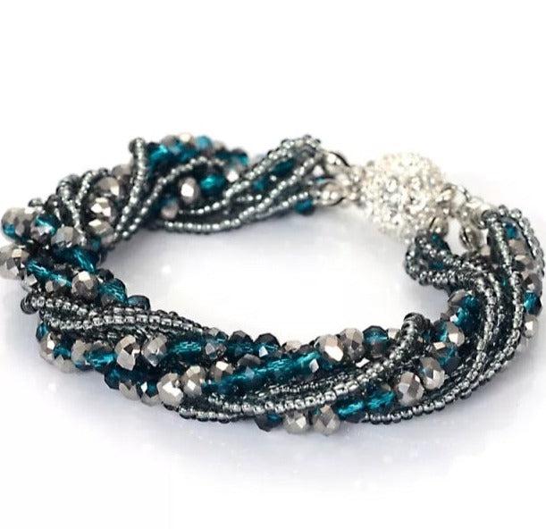 Multi-Layer Crystal Seed Bead, Magnetic Bracelets - Available in White, Silver, Blue Zircon, Hematite, Black, Champagne and Champagne Brown!