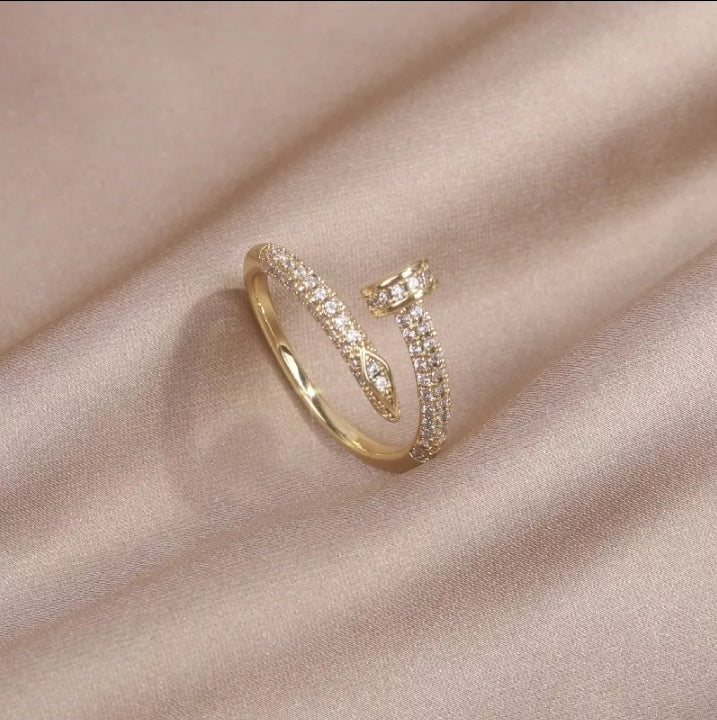 Luxury Style Nail, 14k Gold Plated, AAA Zircon Ring (Adjustable)