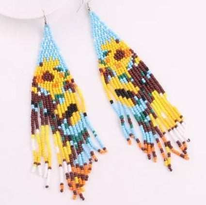 Sunflower Multi Color Seed Bead Earrings