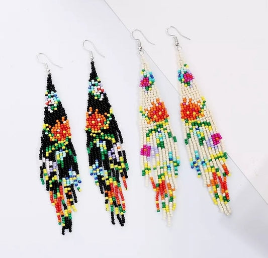 Floral Multi Color, Seed Bead Earrings