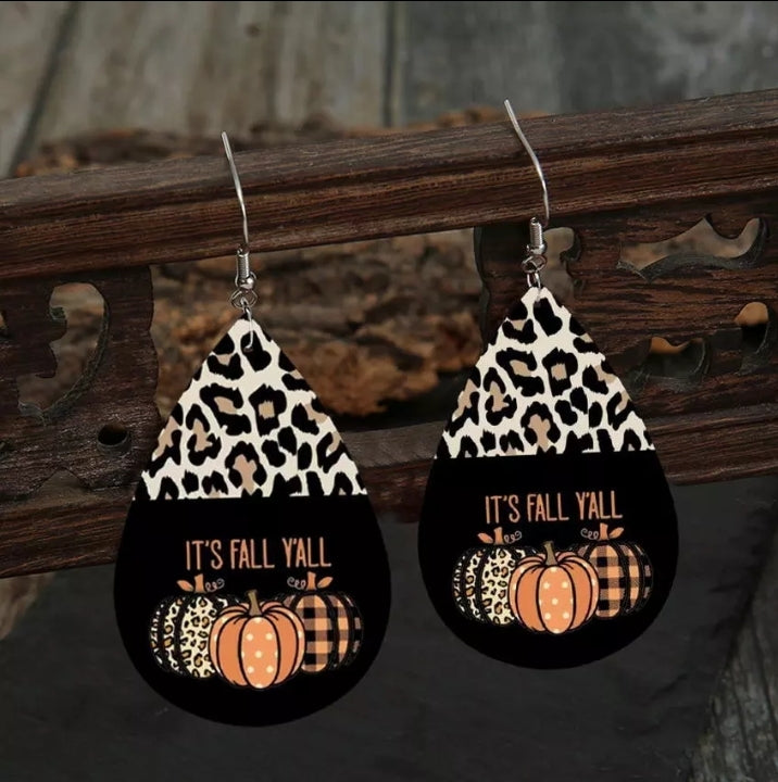 Leopard Pumpkin Print, Leather (IT'S FALL Y'ALL) Earrings