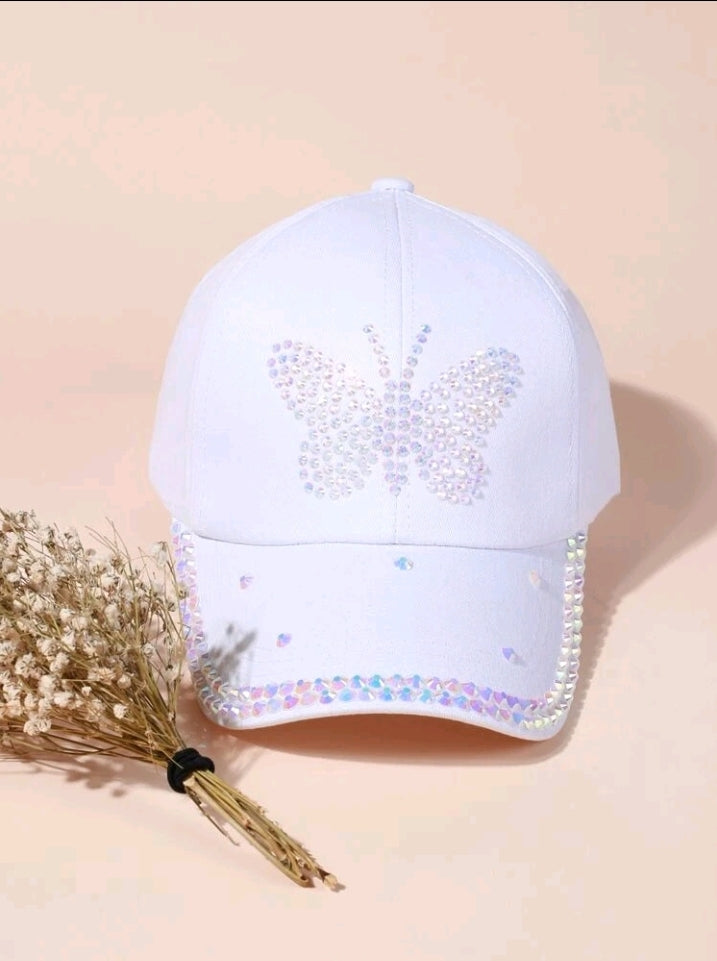 Rhinestone Butterfly Baseball Hat