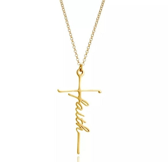 Cross / Faith Silver or Gold Pendant Necklace with 18inch chain