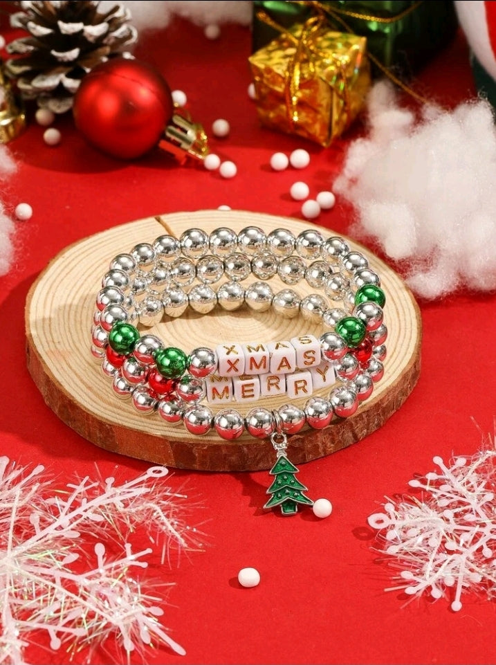 Christmas Tree Beaded Bracelet 3pcs Set