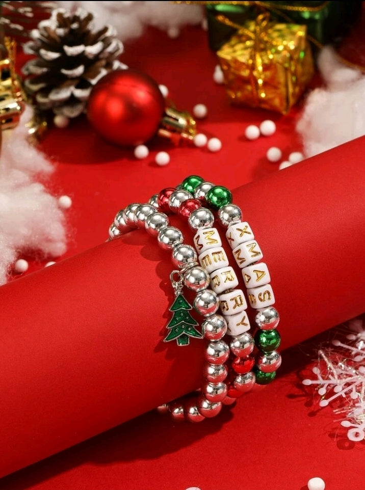 Christmas Tree Beaded Bracelet 3pcs Set