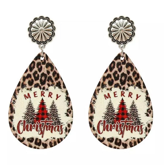 Buffalo Plaid Christmas Tree , Leopard Background Earrings