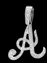 Bling Iced Out Paved Rhinestone Cursive Letter Pendant with Necklace