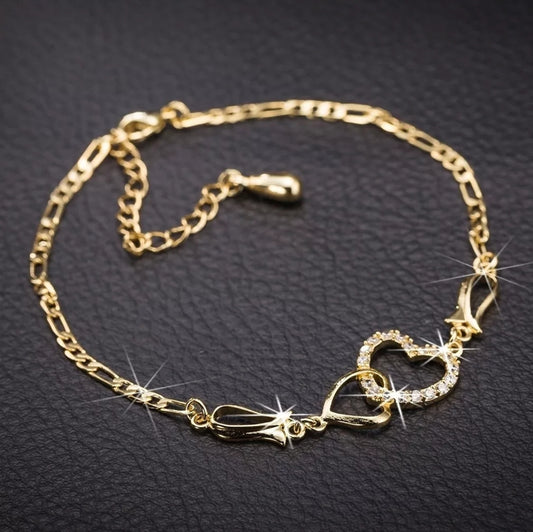 Classic Stainless Steel Double Hearts Anklet (Gold or Silver)