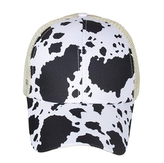 Cow Pattern, Criss Cross Ponytail Baseball Cap