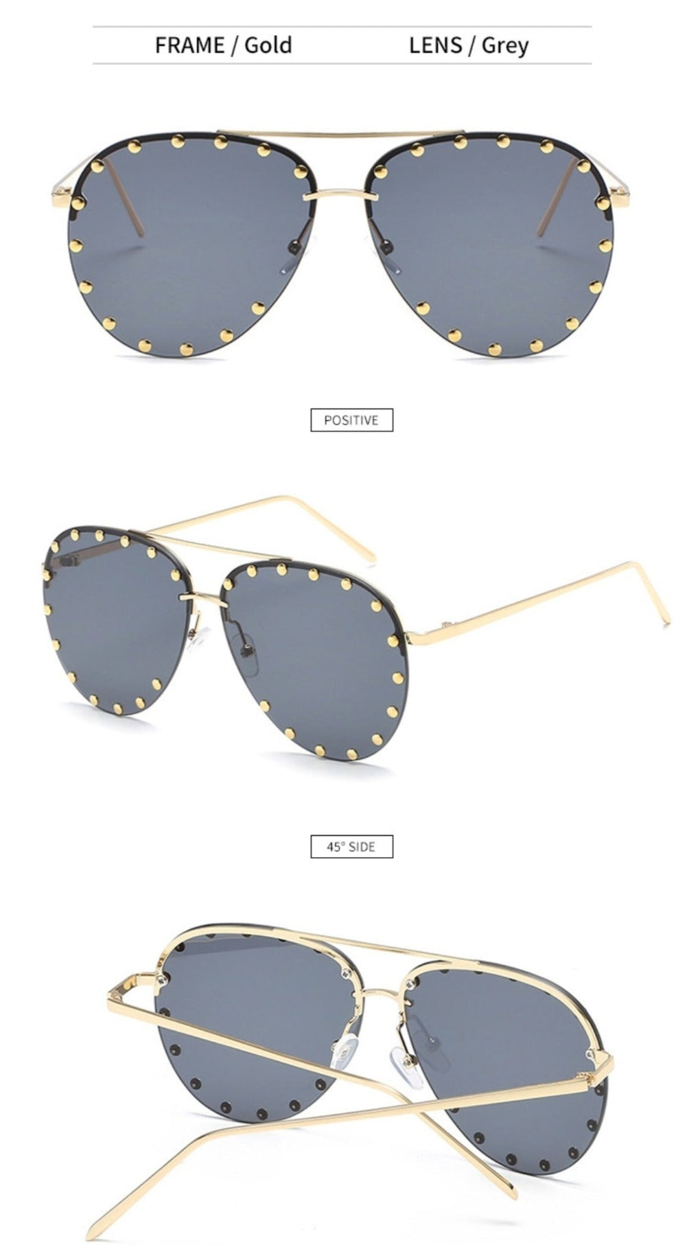 Ladies Rivet Pilot Luxury Style Sunglasses