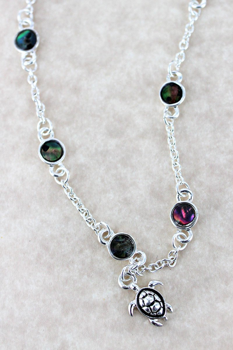 SILVERTONE TURTLE CHARM ABALONE ANKLET